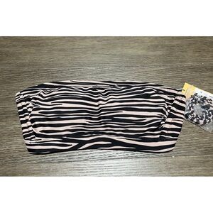 Kona Sol Women's Bikini Top Black Striped Wireless Swimsuit Size Small 4-6